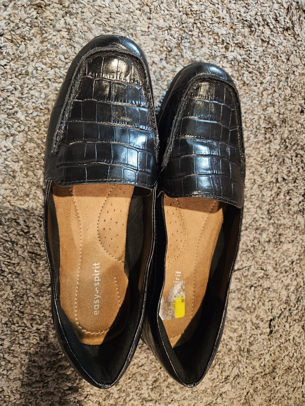 Easy Spirit Black Croc-Embossed Loafers